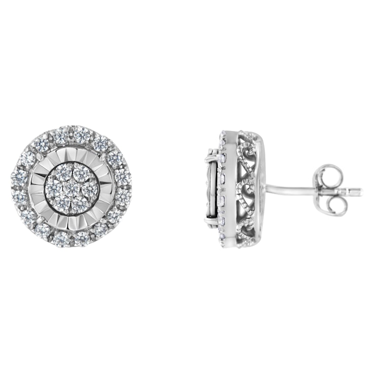 Sterling Silver Diamond Cluster Earrings 1.0ctw