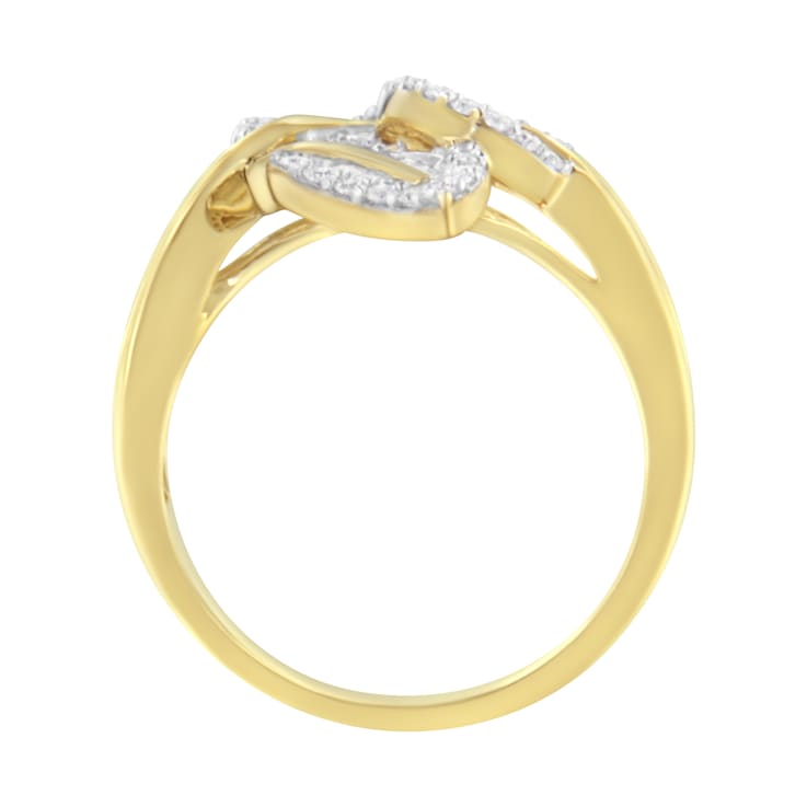 10K Yellow and White Gold 1/2ctw Mixed Shape Diamond Triple Leaf Ring
(I-J Color, I1-I2 Clarity)