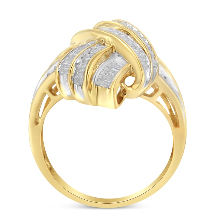 10K Yellow Gold Over Sterling Silver 1.0ctw Mixed Diamond Channel Ring
(I-J Color, I2-I3 Clarity)