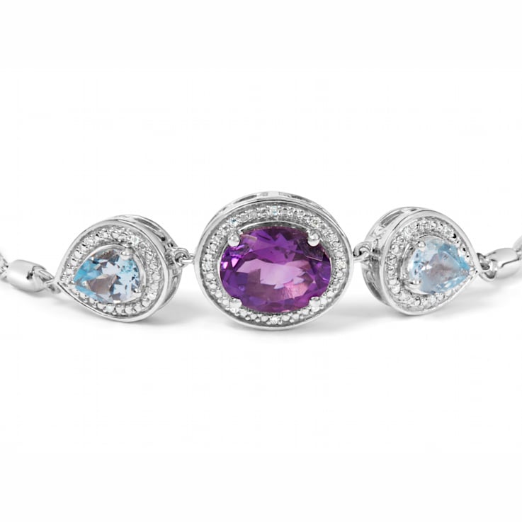 Sterling Silver Amethyst and Blue Topaz with Diamond Accent Lariat
4”-10” Adjustable Bolo Bracelet