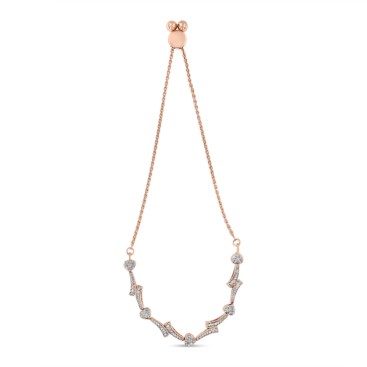 14K Rose Gold Over Sterling Silver Diamond Accent Heart and Wave Bolo
Bracelet - 6" to 9" Adjustable