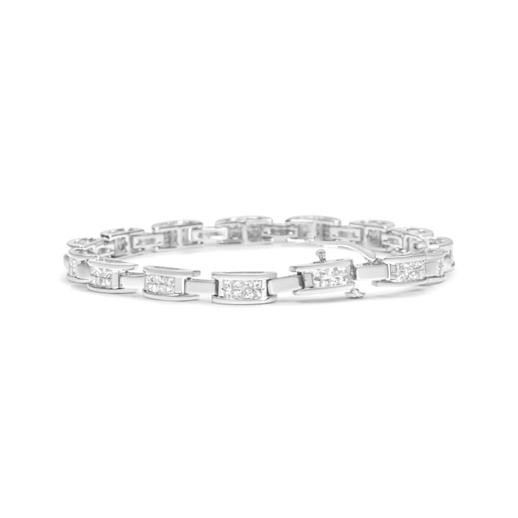 14K White Gold 2.0ctw Princess Cut Invisible Set Diamond Rectangular
Link Bracelet
