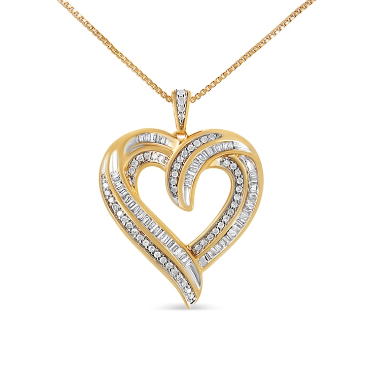 14K Yellow Gold Over Sterling Silver 3/4ctw Mixed Cut Diamond Open Heart
18" Pendant w\chain