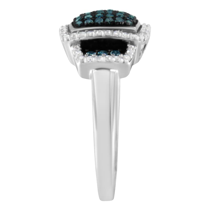 Black Rhodium Over Sterling Silver 1/2ctw Diamond Ring (Fancy Blue &
H-I Color, I2-I3 Clarity)