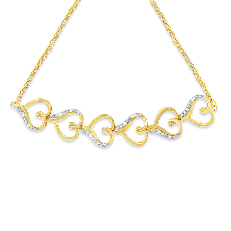 14K Yellow Gold Over Sterling Silver Diamond Accent Heart Link Bolo Bracelet