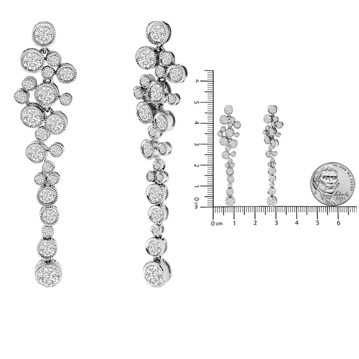 18K White Gold 3.15ctw Round Diamond Waterfall Drop Dangle Stud Earrings