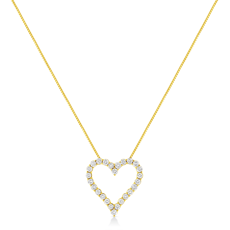 14K Yellow Gold Over Sterling Silver 2.0ctw Round Diamond Open Heart Necklace