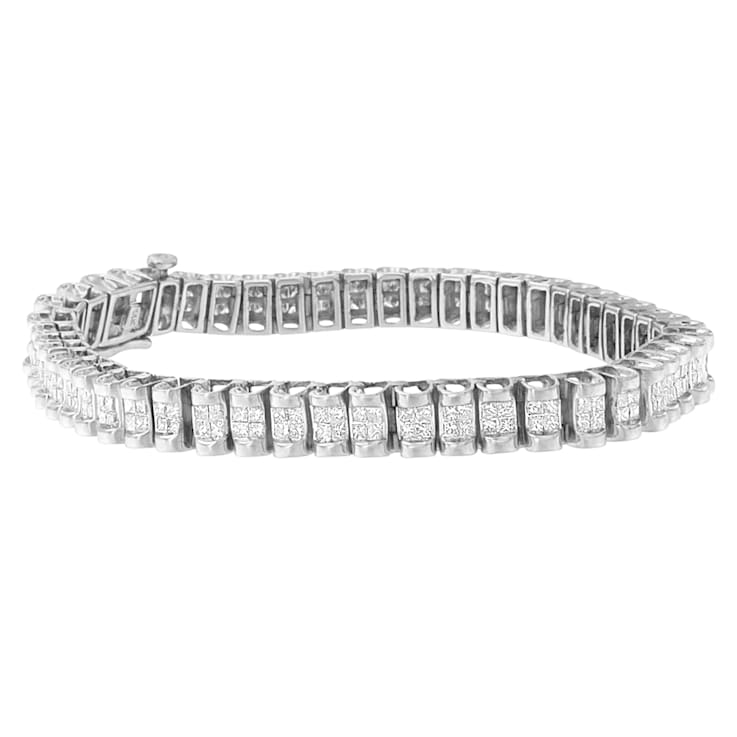 14K White Gold 3.0ctw Princess Cut Quad Invisible Set Tennis Bracelet