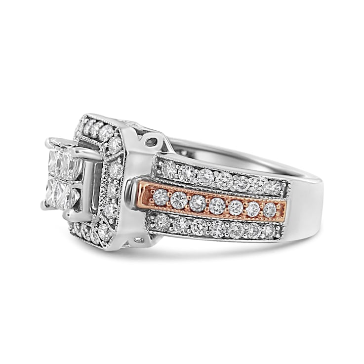14K Two-tone Gold 1 1/8ctw Mixed Shapes Diamond Triple Shank Ring (I-J
Color, SI2-I1 Clarity)