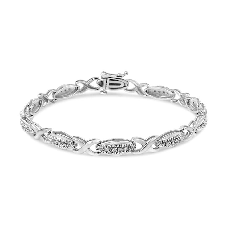 Sterling Silver .20ctw Round-Cut Diamond "X" Link Bracelet