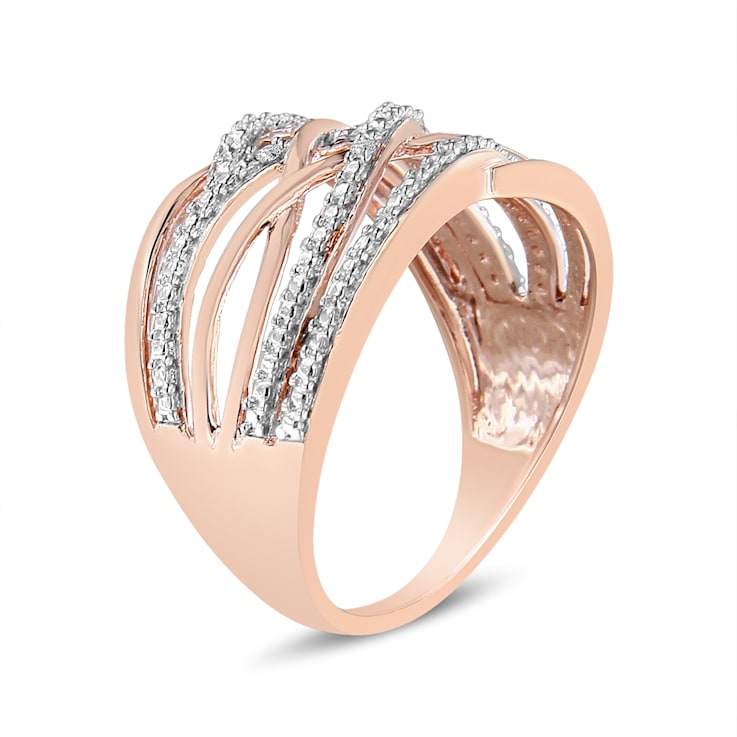 Diamond Accent Crossover 14K Rose Gold Over Sterling Silver Ring