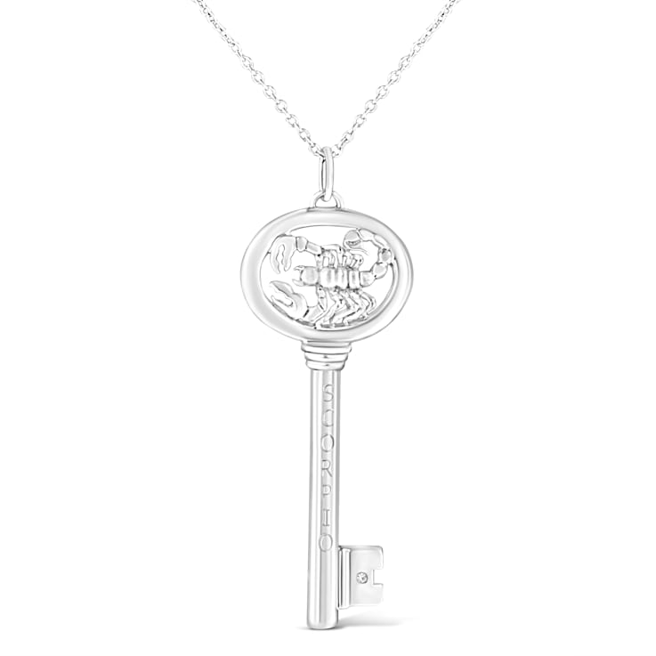 .925 Sterling Silver Diamond Accent Zodiac Key Pendant Necklace