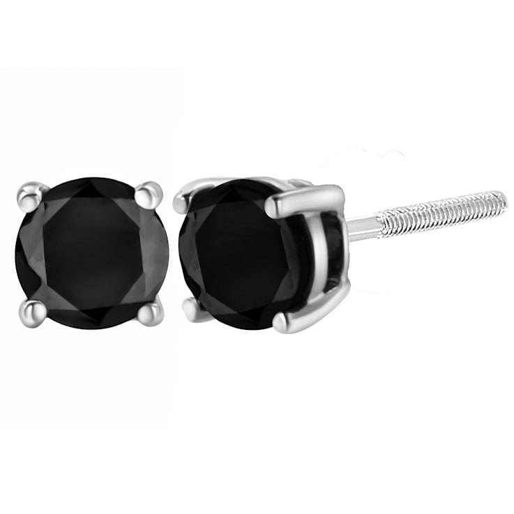 1/3 cttw Black Diamond Stud Earrings .925 Sterling Silver Round