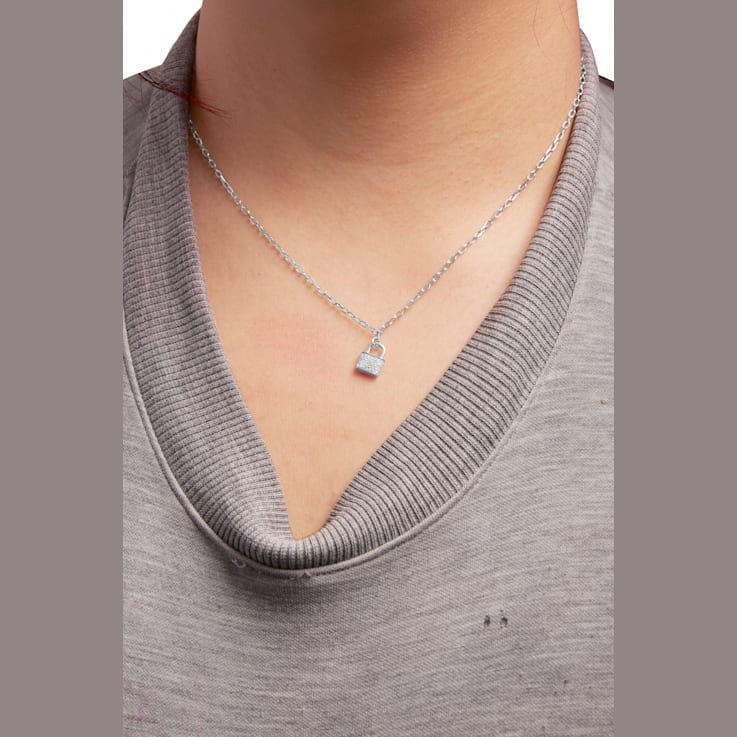 Diamond Lock Pendant Paperclip Necklace