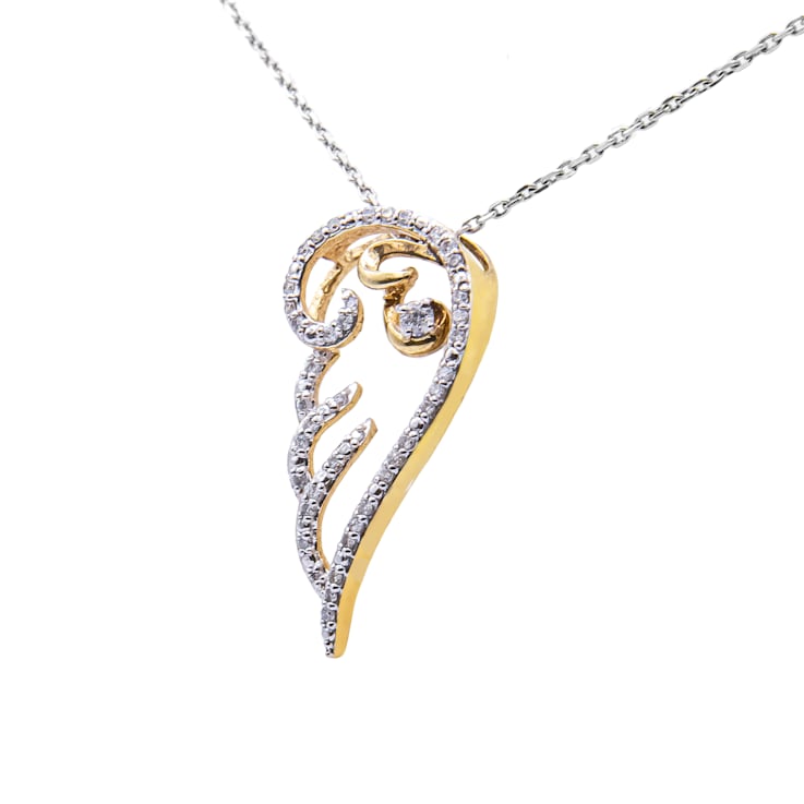 10K Yellow Gold Over Sterling Silver 1/4ctw Diamond Angel Wing Necklace
(H-I Color, I1-I2 Clarity)
