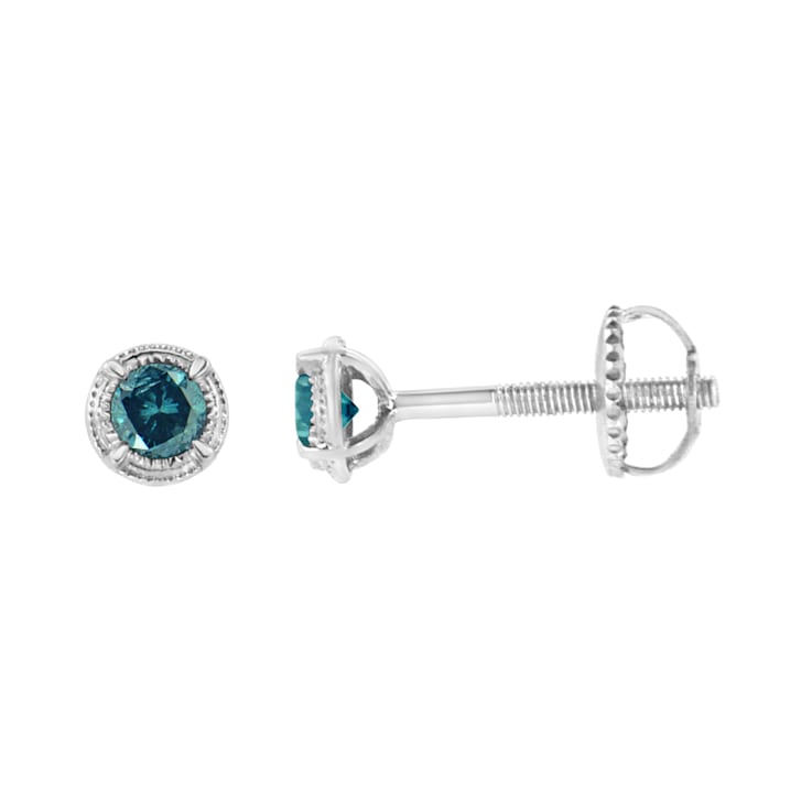0.25ctw Treated Blue Diamond Solitaire Sterling Silver Stud Earrings