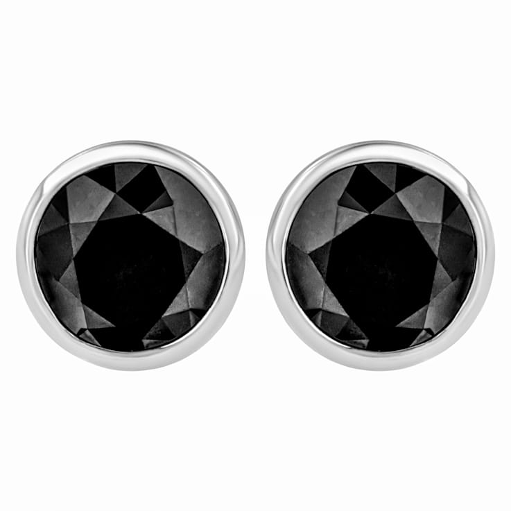 14K White Gold 4.0ctw Round Brilliant-Cut Black Diamond Bezel-Set Stud
Earrings with Screw Backs