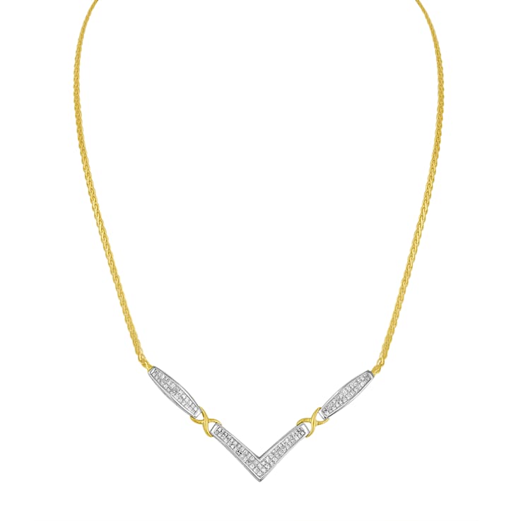 14K Two-tone Gold 2.0ctw Diamond Flared and X-Station V Shaped Necklace
(H-I Color, SI2-I1 Clarity)