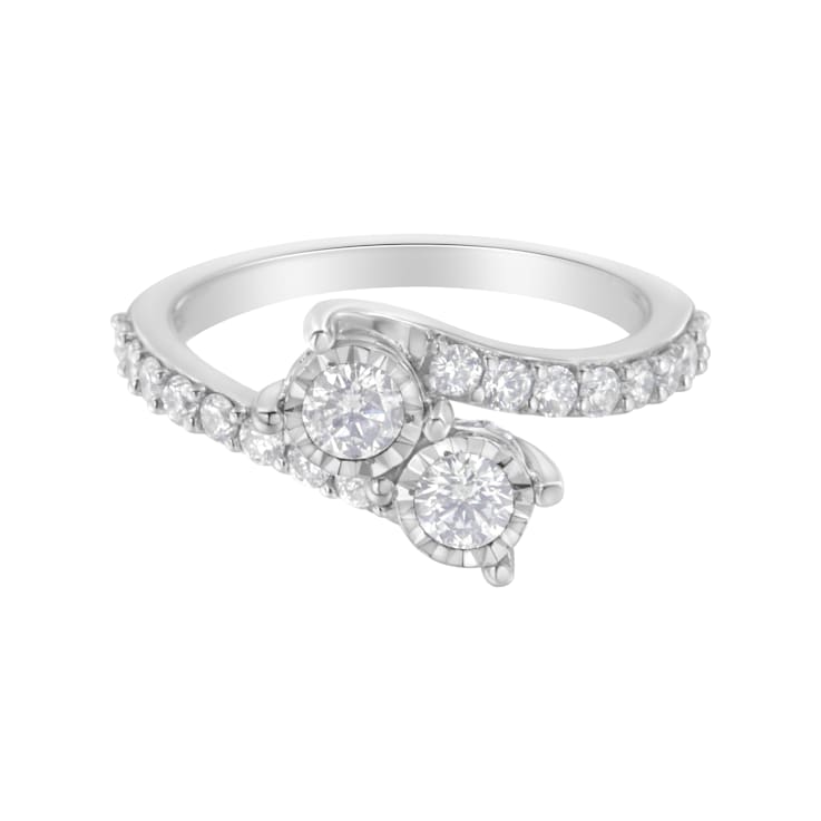 1.00ctw Two-Diamond Miracle-Set Bypass 10K White Gold Ring