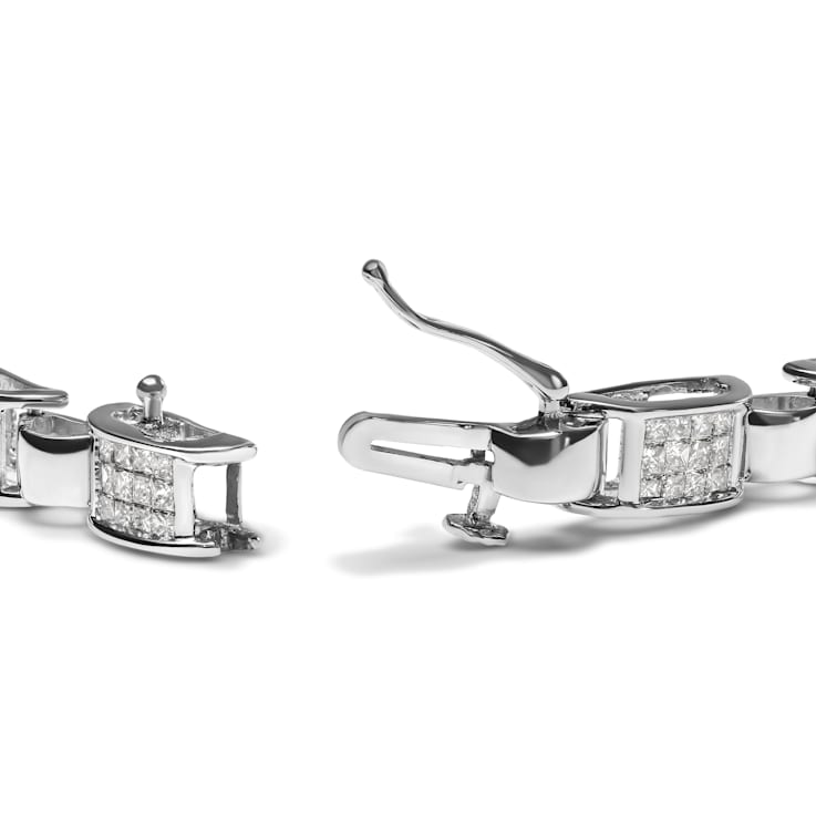 14K White Gold 2.0ctw Princess Diamond Invisible Set Link Bracelet (H-I
Color, SI2-I1 Clarity) - 7"
