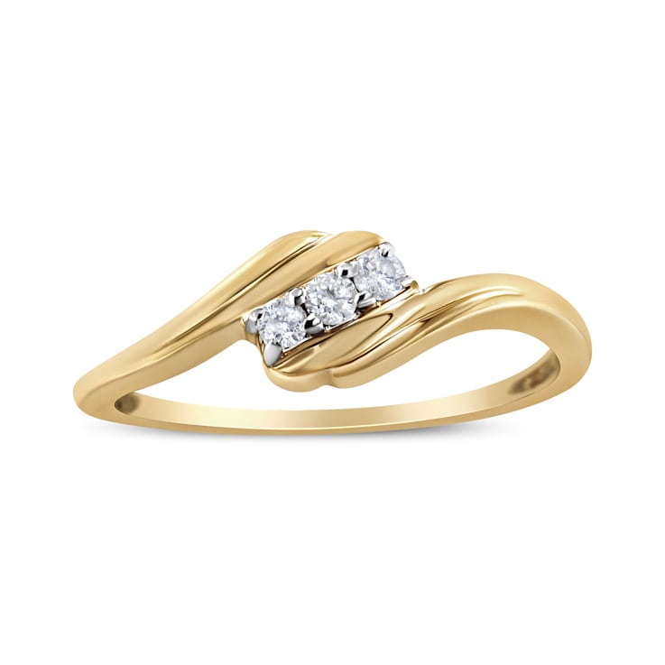 10K Yellow Gold over Sterling Silver 1/10ctw Diamond Three-Stone Bypass Ring