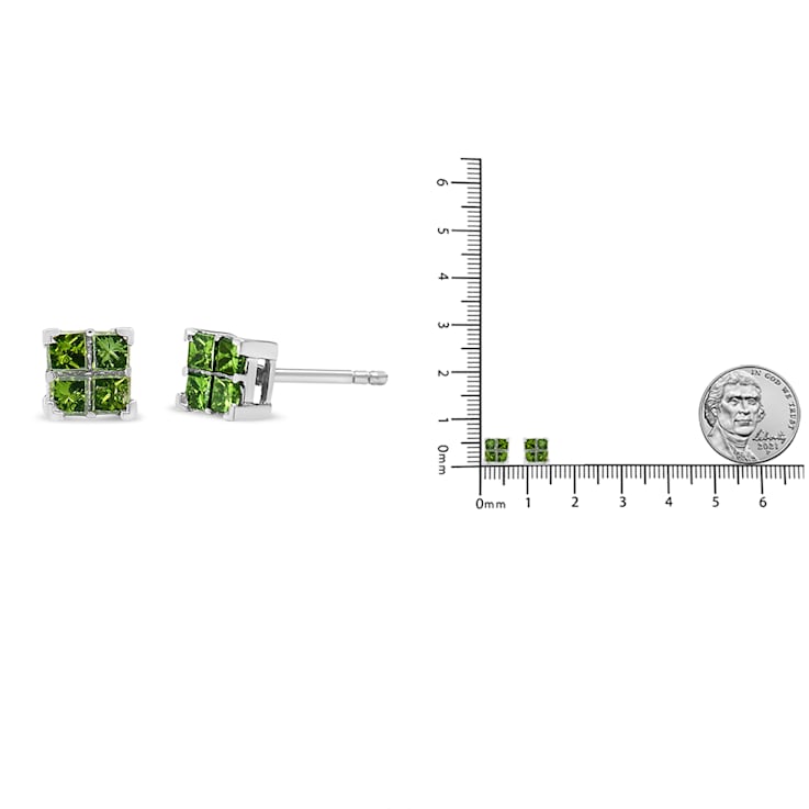 .925 Sterling Silver 3/8 Cttw Treated Green Princess-cut Diamond 4 Stone
Composite Quad Stud Earring