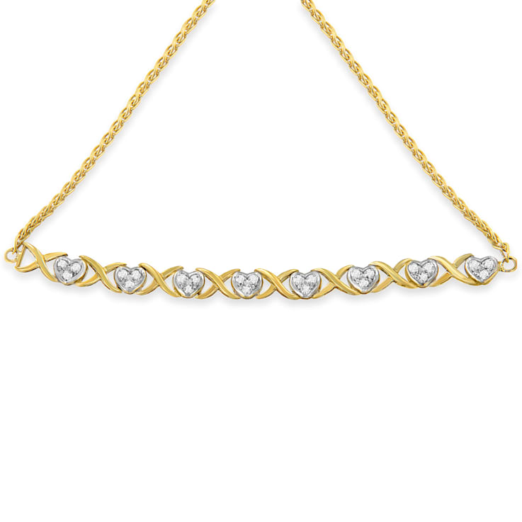 10K Yellow Gold Over Sterling Silver .10ctw Diamond Heart and X-Link
6”-9” Adjustable Bolo Bracelet