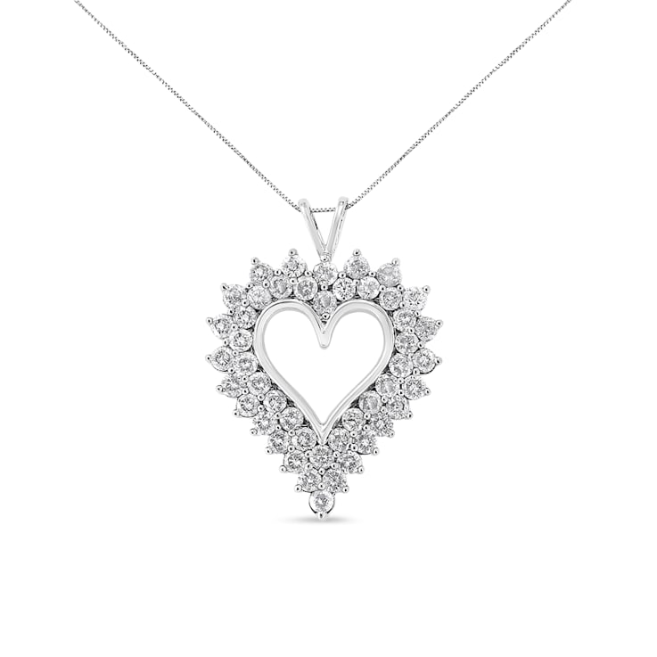 4.00ctw Double Row Diamond Sterling Silver Heart Necklace