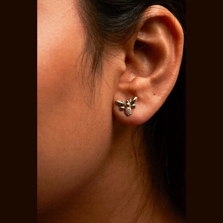 10K Yellow Gold Diamond Accented Bumble Bee Stud Earring (H-I Color,
I1-I2 Clarity)
