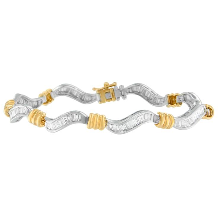 10K Two-Tone Gold 2.0ctw Baguette Cut Diamond Spiral Bracelet
