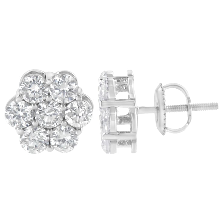 Sterling Silver 2.0ctw Floral 7 Stone Diamond Stud Earring