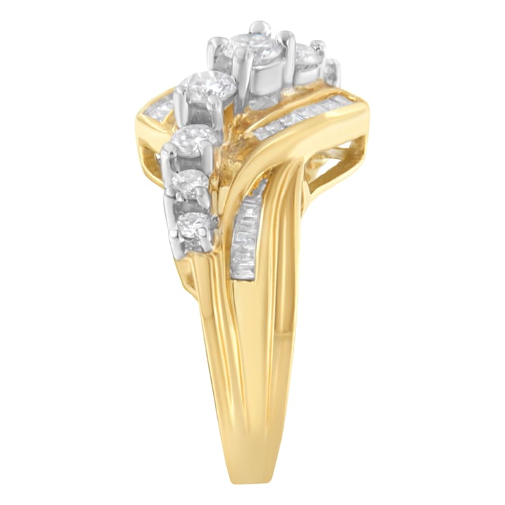 10K Two-Toned Diamond Bypass Ring (1 Cttw, H-I Color, SI2-I1 Clarity)