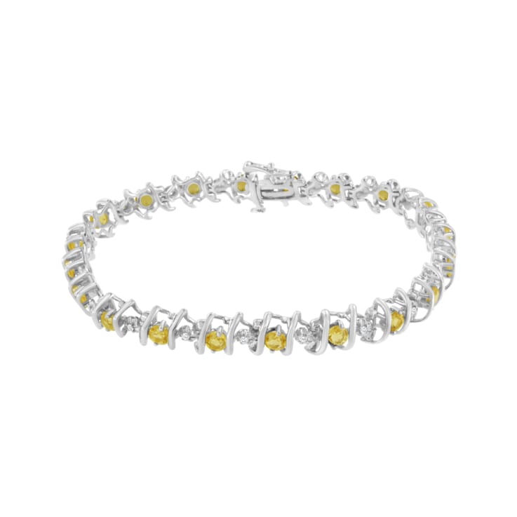 3.5 mm Lab Created Yellow Citrine and 1/6 ctw Diamond Rhodium Over
Sterling Silver Tennis Bracelet