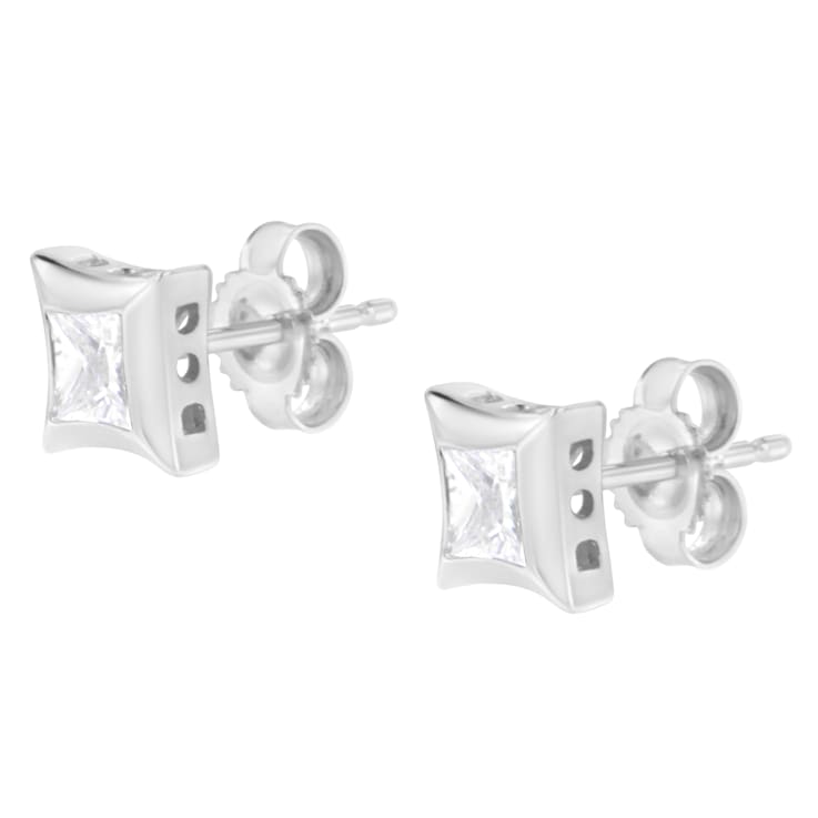 10K White Gold 1/2 Cttw Invisible Set Princess-Cut Diamond Stud Earrings
(H-I Color, SI2-I1 Clarity)
