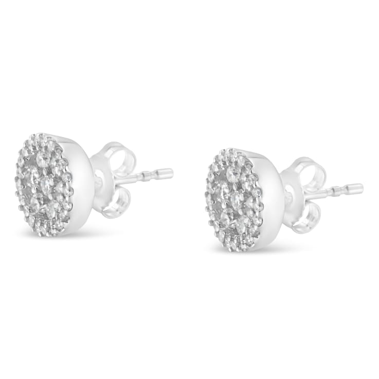 14K White Gold AGS Certified 1.0ctw Diamond Halo-Style Cluster Round
Button Stud Earrings