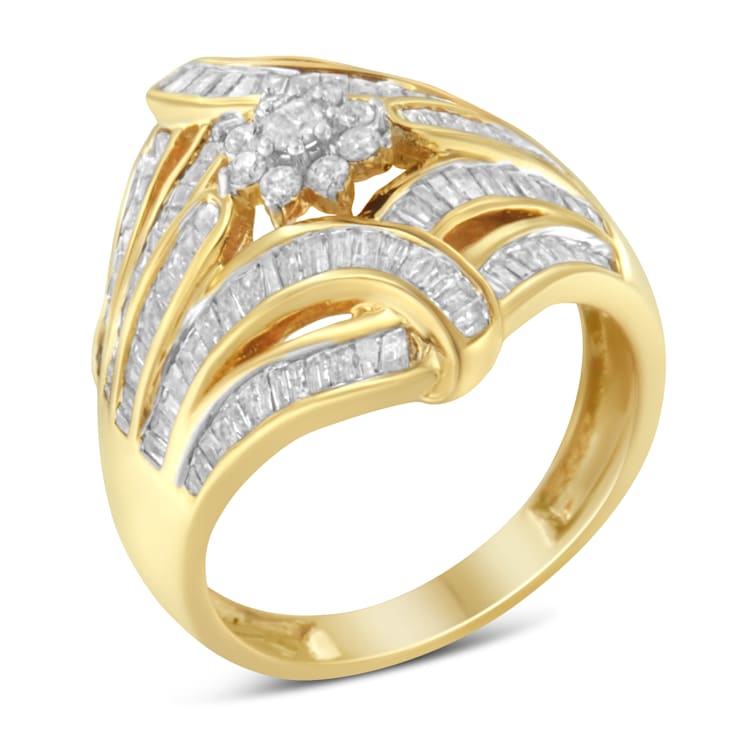 10K Yellow Gold Over Sterling Silver 1-1/8ctw Diamond Flower & Fern
Ring (I-J Color, I2-I3 Clarity)
