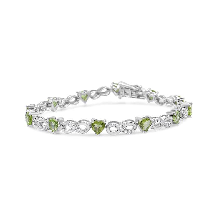 Sterling Silver 1.0ctw Diamond and Lab Created Green Heart-Shaped
Peridot Infinity Link Bracelet