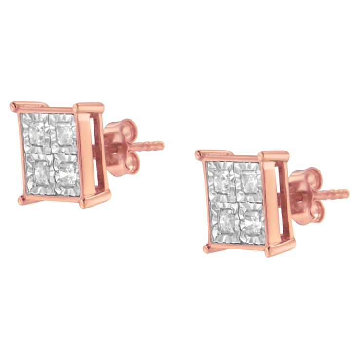 10K Rose Gold Over Sterling Silver Diamond Stud Earrings 3/4ctw