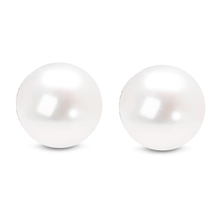 7.0-7.5MM Saltwater Akoya Cultured White Pearl 14K Yellow Gold Stud Earrings