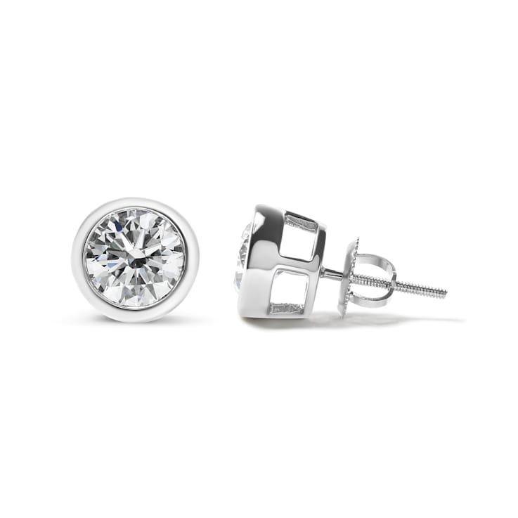 14K White Gold 2.0 Cttw Lab Grown Diamond Screw-Back Classic Bezel
Solitaire Stud Earrings