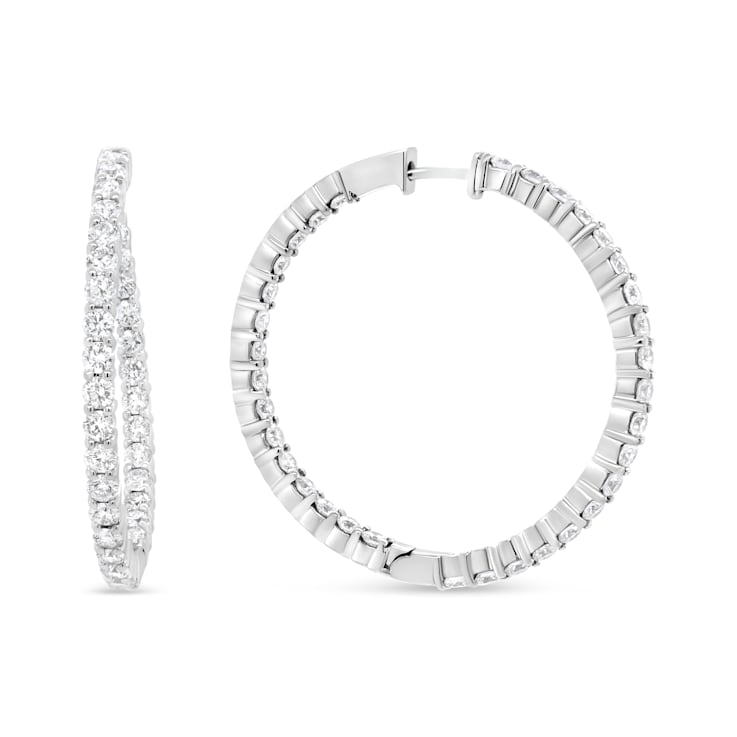18K White Gold 3 5/8 Cttw Round Diamond Curved Inside-Outside Hoop Earrings