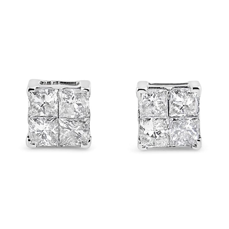 10K White Gold 1.0ctw Invisible Set Princess-Cut Diamond Composite
Square Shape Stud Earrings