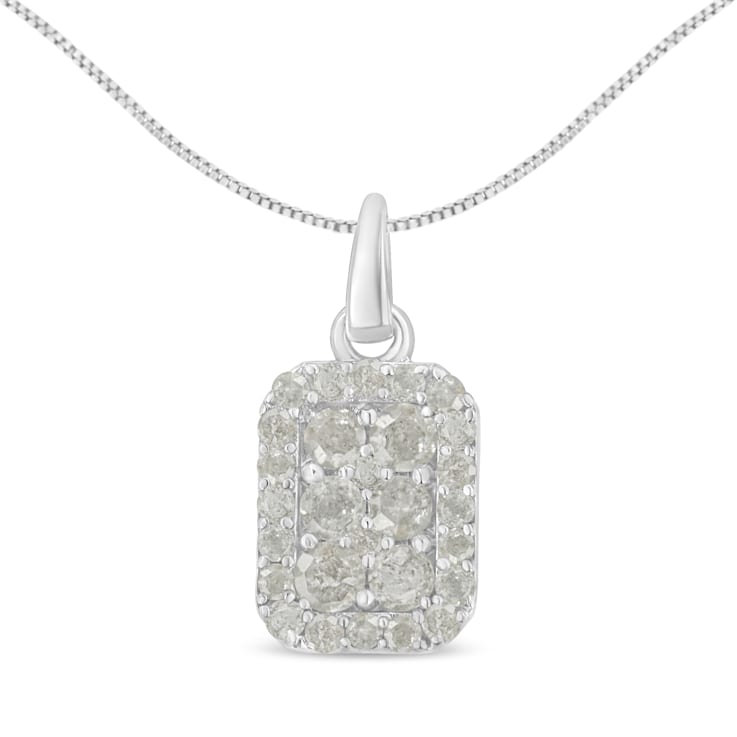 Sterling Silver 1.0ctw Diamond Block Pendant w\chain(I-J, I3-Promo)