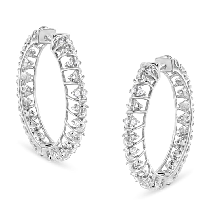 Sterling Silver 1/2ctw Diamond Wire Cage Style Hoop Earring