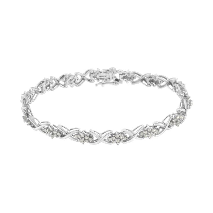Rhodium Over Sterling Silver 2 1/4 Cttw Diamond Link Bracelet