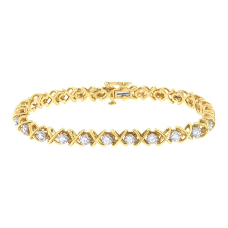 10K Yellow Gold Over Sterling Silver 1.0ctw Diamond Link Bracelet
