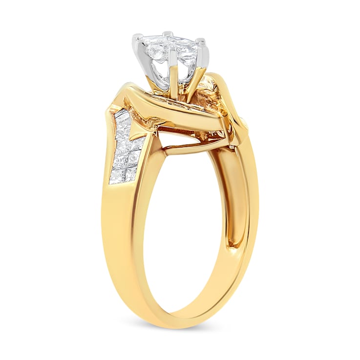 14K Yellow Gold Mixed Cut Diamond Marquise Shaped Ring (1 1/4ctw, G-H
Color, SI1-SI2 Clarity)