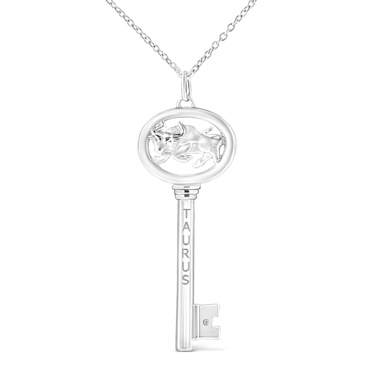 .925 Sterling Silver Diamond Accent Zodiac Key Pendant Necklace