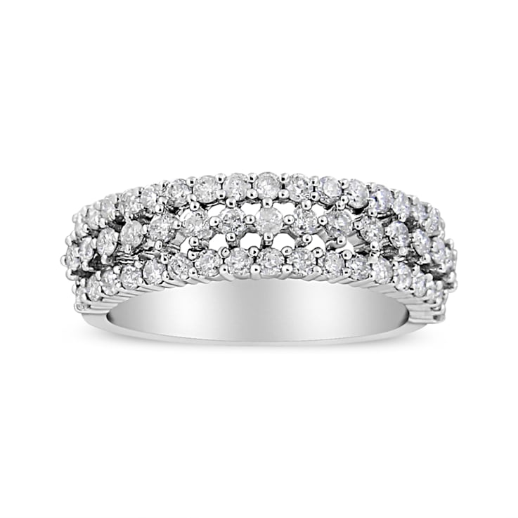14K White Gold 1.0ctw Round Diamond Split Shank Three Row