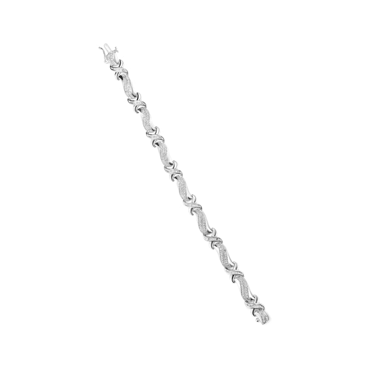 Sterling Silver 1 3/4 Cttw Diamond Wave and X Link Tennis Bracelet (I-J
Color, I3 Clarity) - 7"